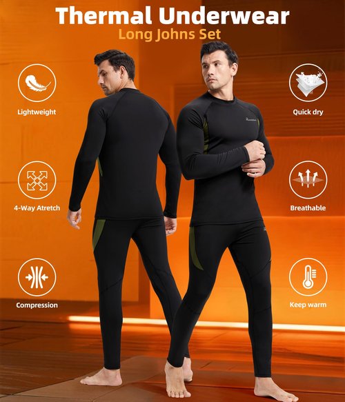 romision Thermal Underwear Long Johns for Men Fleece Lined Base Layer Cold Weather Hunting Gear Bottom and Top Set
