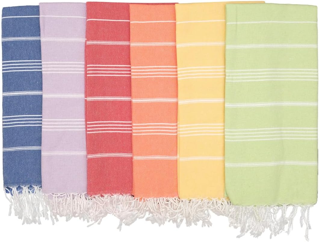 Turkish Beach Towel Oversized 39x71 Set of 6 | 100% Cotton Turkish Bath Towels Sand Free Quick Dry Towel Extra Large Pool Towels Lightweight Travel Towel for Adults