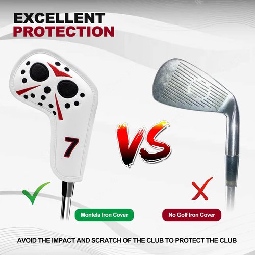 BAIRBRE 10pcs Golf Iron Covers Field Hockey Mask Golf Club Covers Golf Irons Head Cover Leather Iron Headcover for Scotty Cameron Taylormade Titleist Odyssey