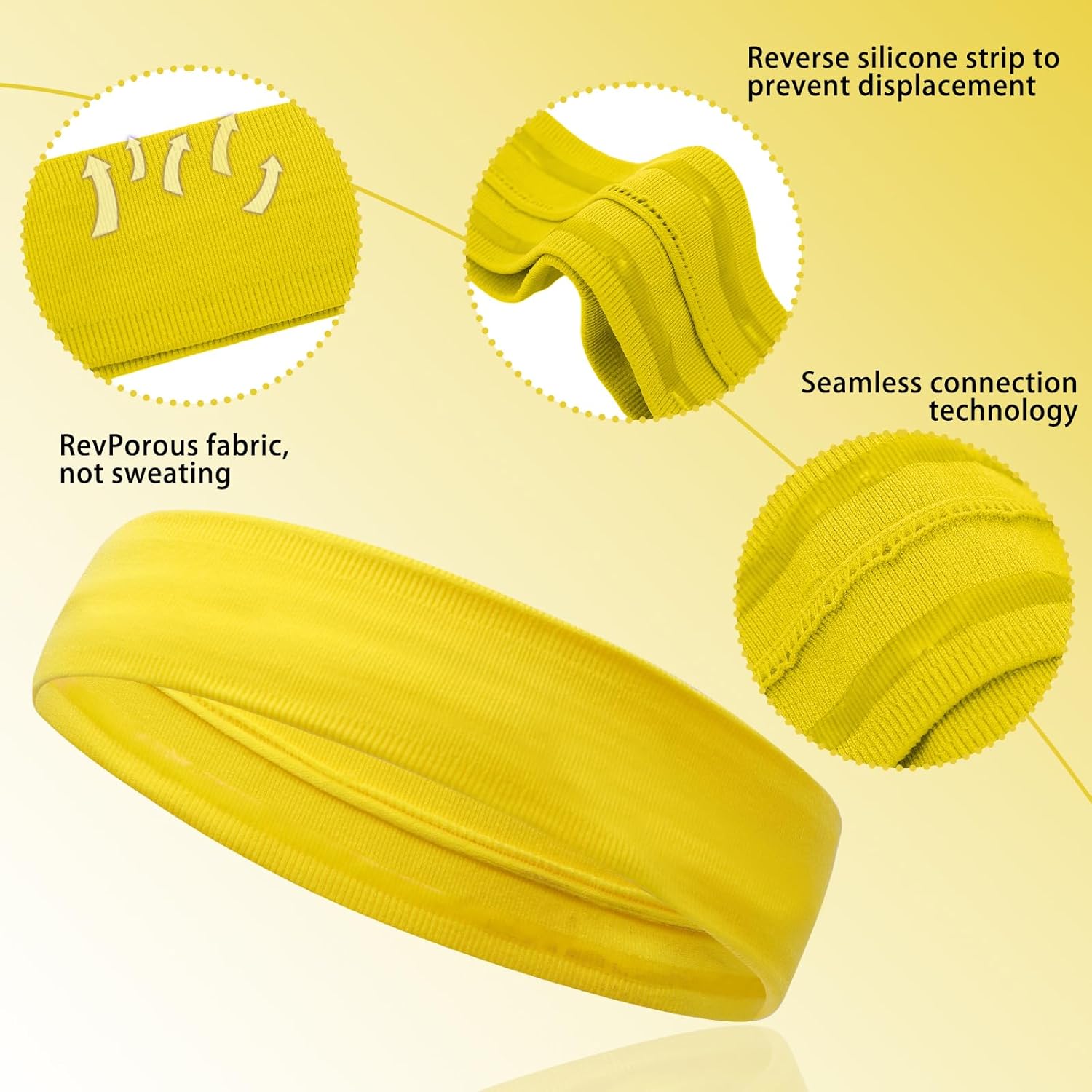 Skiennix Sport Headbands - 5PCS Non-Slip Silicone Fitness Hairbands for Yoga & Running | Yellow