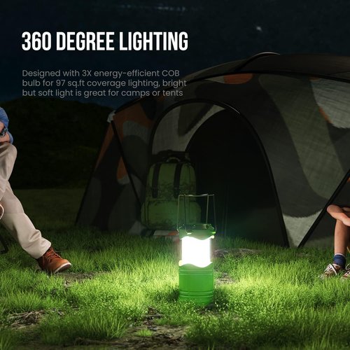 Lichamp LED Camping Lantern - 4 Pack Battery Powered Flashlights for Emergencies | Portable Green Light