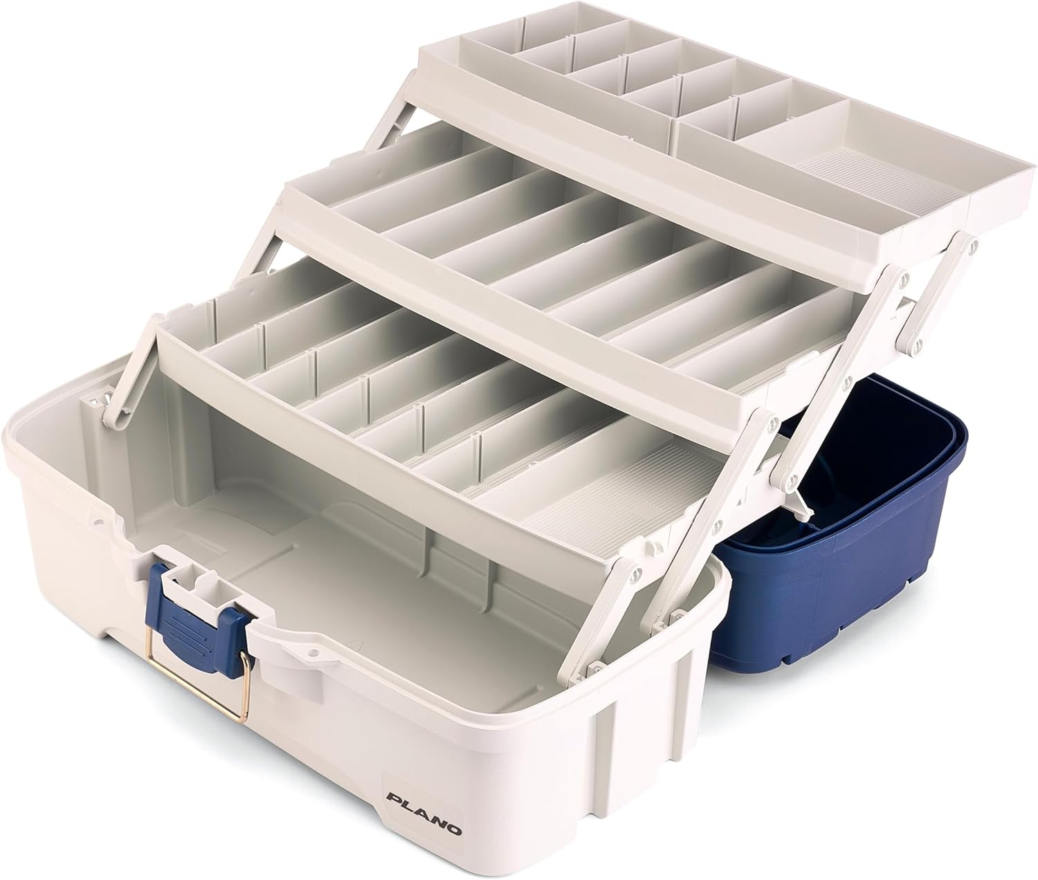 Plano Tackle Box - Three-Tray Design with Rust-Proof Brass Latch | Portable Blue/White Fishing Organizer