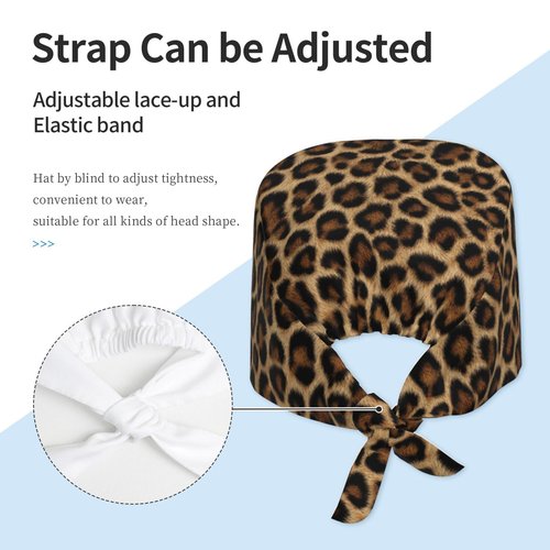 Cheetah Working Cap, Leopard Print Scrub Cap with Sweatband, Adjustable Tie Back Hat Breathable Headgear for Women/Men