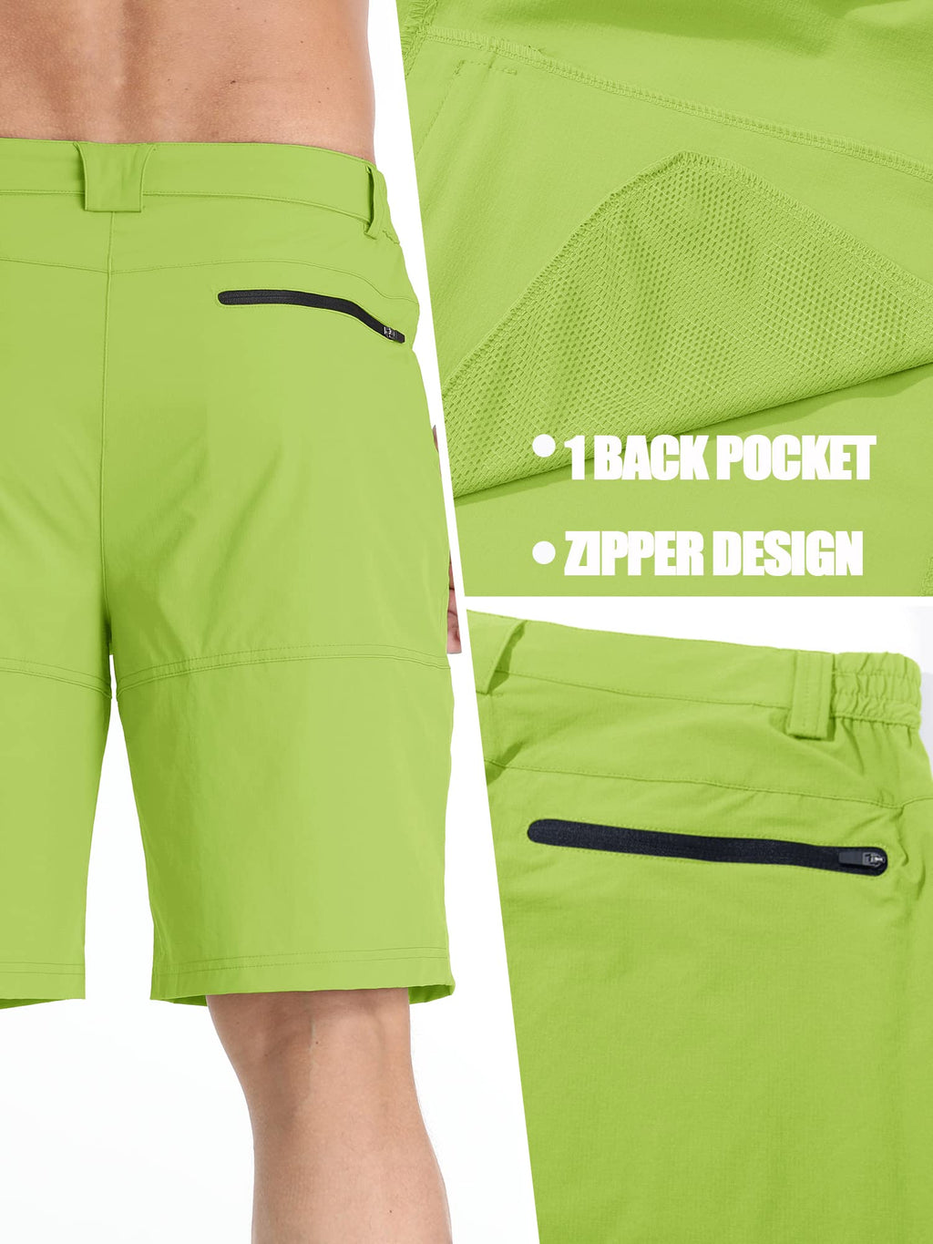 TACVASEN Men's Casual Shorts Lightweight Quick Dry Cargo Hiking Tactical Shorts Outdoor Summer with Zipper Pockets Yellow Green 40