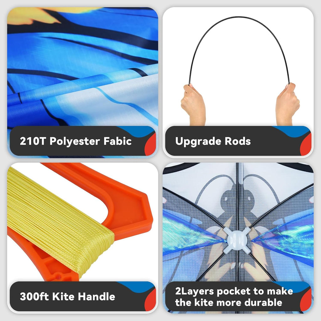 SGftre Blue Tulle Butterfly Kite - Easy to Fly Outdoor Fun for Kids Ages 4-8 | Perfect Summer Activity