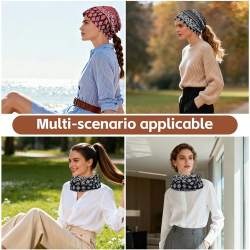 warsrnd Women's Slouchy Beanie Hat Chemo Caps Cancer Headwear Hats Turban Baggy Sleeping Cap Boho Hats (US, Alpha, One Size, 4pcs Multicolor B)