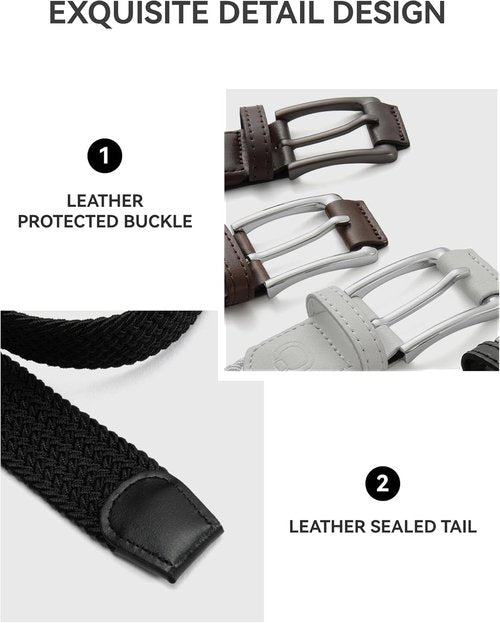 CHAOREN Men's Stretch Belt - 1 3/8" Elastic Braided Golf Belt for Casual Summer Wear