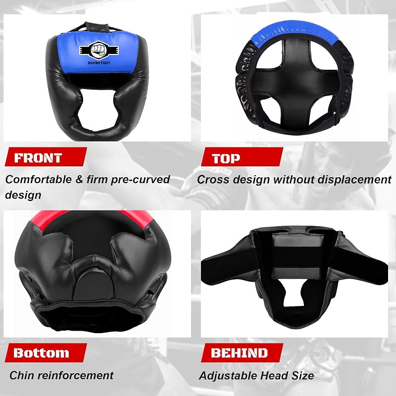 Sparring Head Guard with Gloves - Boxing Headgear for MMA, Kickboxing, Muay Thai & Boxing (Red & Blue, Small-Medium)