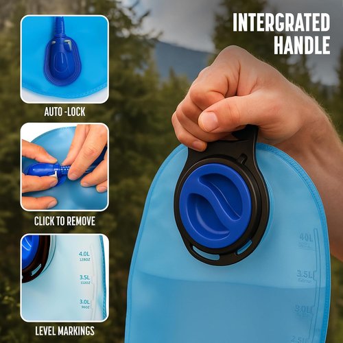 Large 4L Water Bladder (XL135oz) Heavy-Duty Hydration Reservoir Bag (V2 2026), Easy-Fill Wide Mouth Opening, Leak-Proof Tube with Easy-Valve Drinking Straw (1 Gallon)