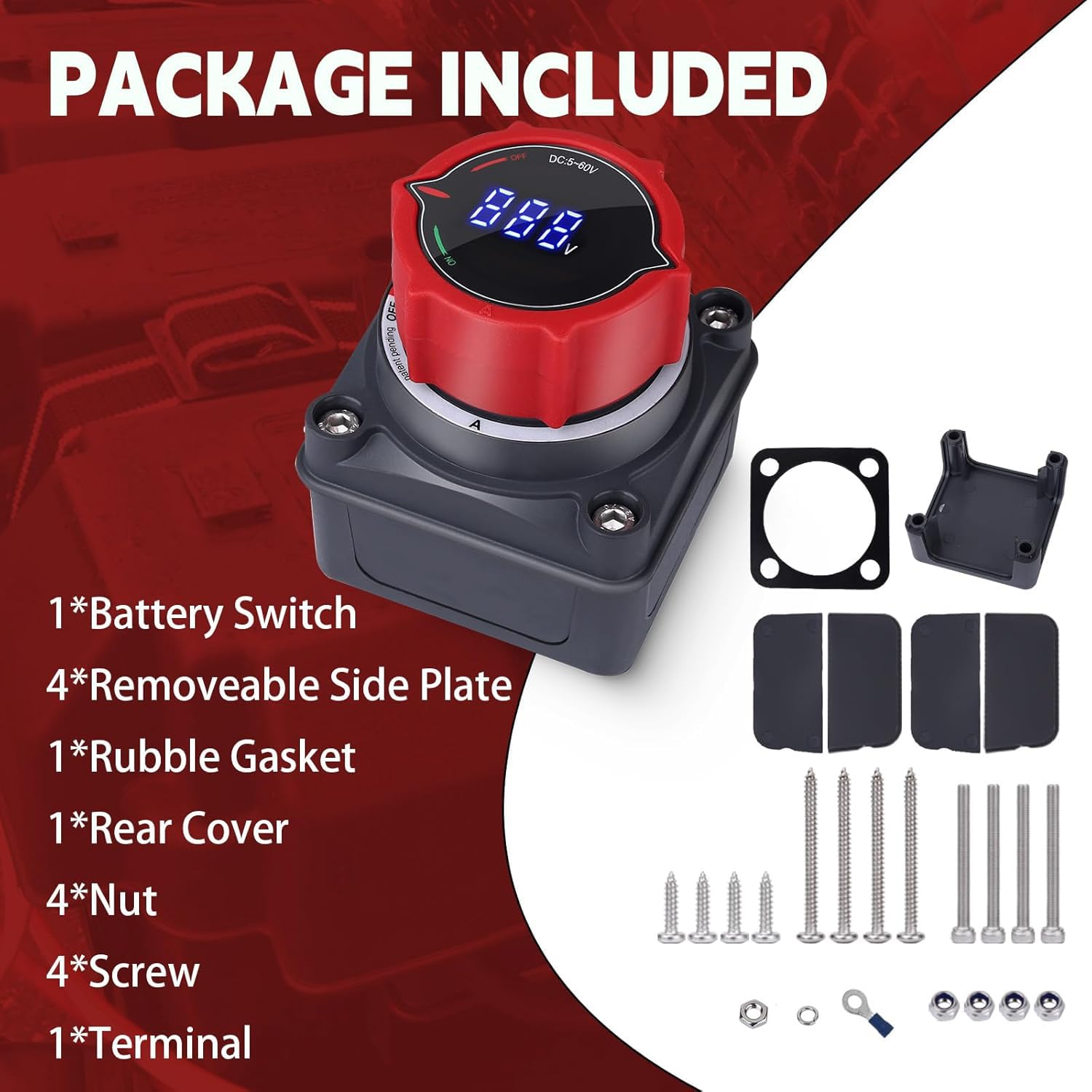 AWBLIN Battery Disconnect Switch - Upgrade Voltmeter Master Isolator for Marine, RV, Truck, and Car (DC 5-60V)
