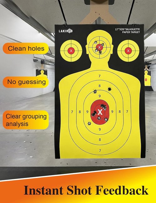 LAKINGO High-Visibility Shooting Paper Targets - 17x25 Inch Silhouette for Instant Hit Verification | Indoor & Outdoor Practice