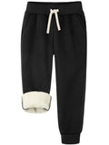 Aocku Warm Sherpa Boys Girls Sweatpants, Fleece Lined Winter Jogger Pants with Pockets Drawstring for Unisex Kids Black L