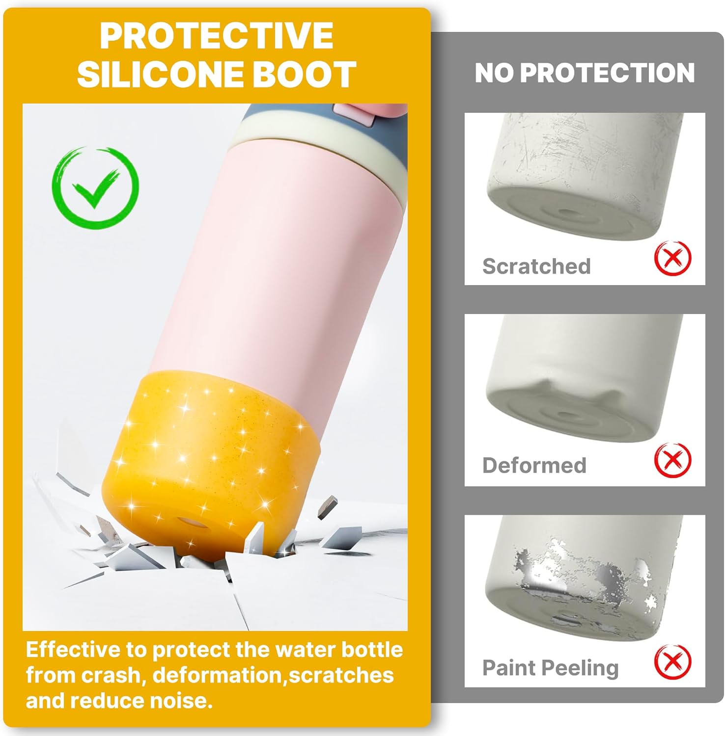 Owala Silicone Water Bottle Boot - Anti-Slip Protective Sleeve for 14/16oz & Kids 12oz Tumblers | Glitter Yellow