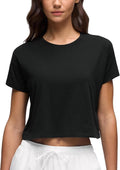 CRZ YOGA Pima Cotton Crop T-Shirts for Women - Relaxed Fit Short Sleeve Workout Tops