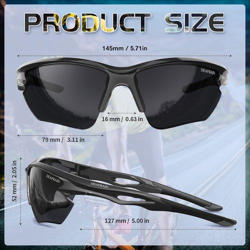 DEAFRAIN Polarized Sports Sunglasses - Unbreakable TR90 Frame with UV Protection for Cycling, Running & Fishing