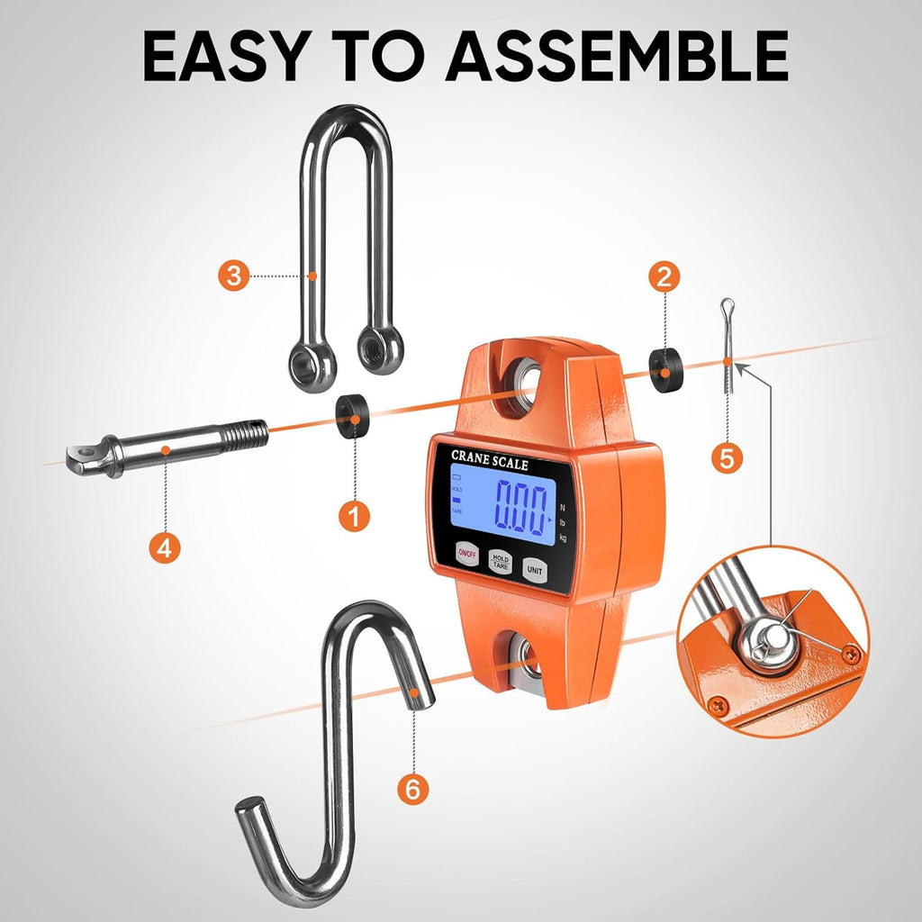 RoMech Digital Hanging Scale - 660lb Capacity, Durable Cast Aluminum, Mini Crane Scale for Outdoor Use (Orange)
