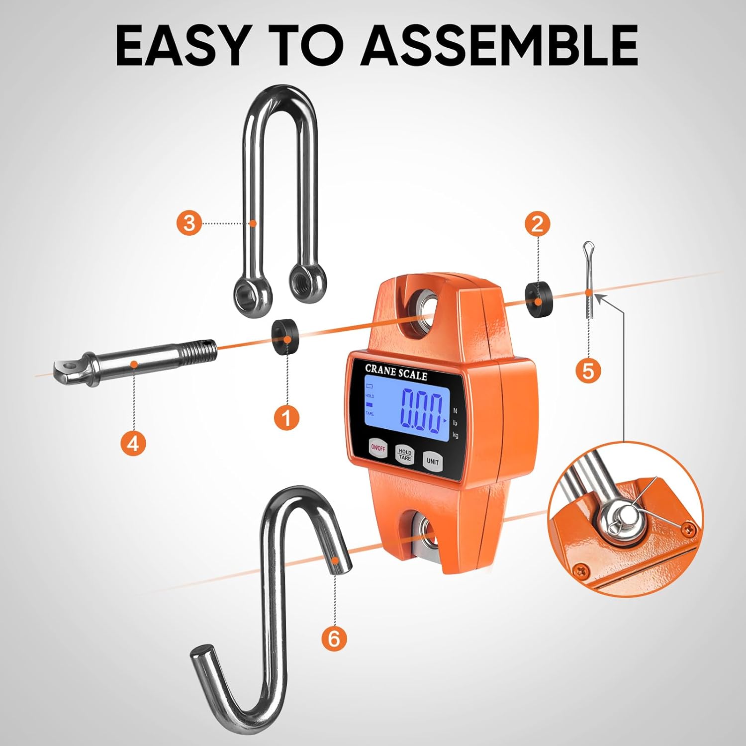 RoMech Digital Hanging Scale - 660lb Capacity, Durable Cast Aluminum, Mini Crane Scale for Outdoor Use (Orange)