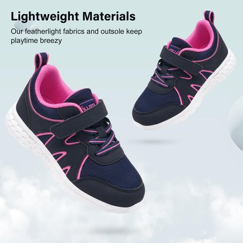 Stelle Girls Sneakers Kids Tennis Shoes with Non-Slip Sole Lightweight Breathable Athletic Sports Running Shoes for Toddler/Little Kid/Big Kid(Navy,13ML)