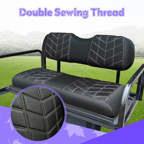 PZWLI 4PCS Golf Cart Seat Covers Kit, Front and Rear Seat Covers,Vinyl Seat Covers Accessories, No Staples（Black&Brown Stitch） (Fits Club Car DS 2000.5-Up)