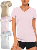 Skiennix Women's V-Neck Activewear T-Shirts - 3 Pack Dry Fit Workout Tops for Gym & Yoga