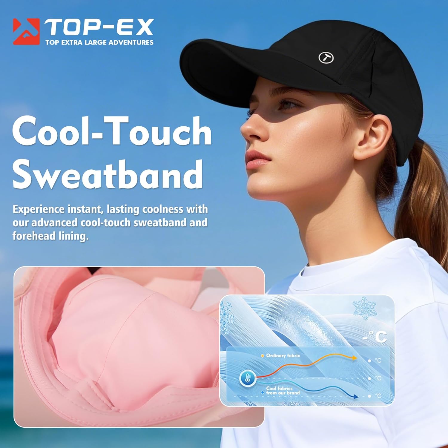 TOP-EX Cooling UV 50 High Ponytail Baseball Cap for Women - Breathable & Stylish for Running, Golf, Sports