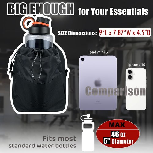 StellarPulse Magnetic Gym Bag | Magnetic Gym Water Bottle Bag 64oz | 4 Built-in Magnets Water Bottle Holder for Gym | with Adjustable Shoulder Strap for Sports Travel Workout