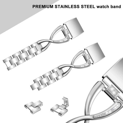 Mtozon Bands Compatible with Fitbit Charge 2, Slim Bling Metal Bands with Rhinestone Replacement Bracelet Women, Silver