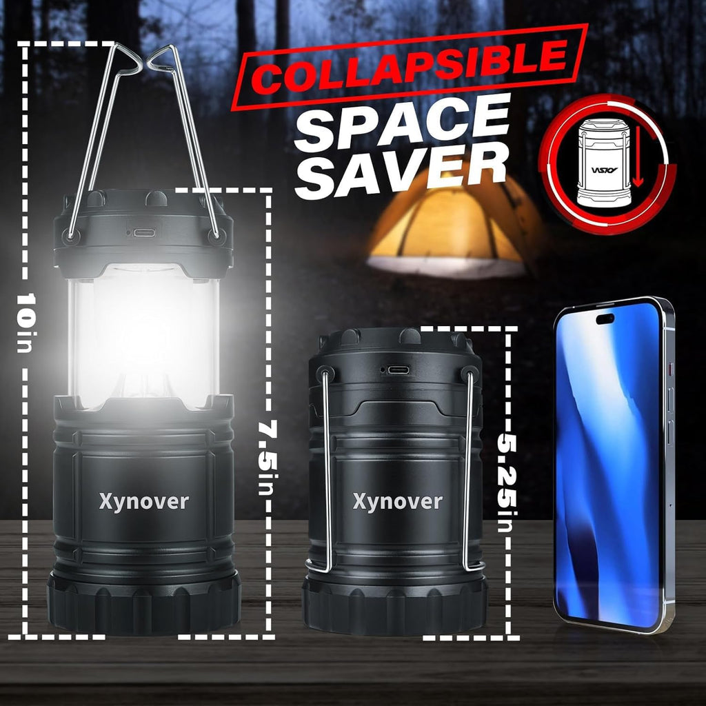 Skiennix 4-Pack Solar Camping Lanterns - Rechargeable LED with USB & Magnetic Base | Waterproof & Collapsible for Emergencies, Hiking, and Power Outages