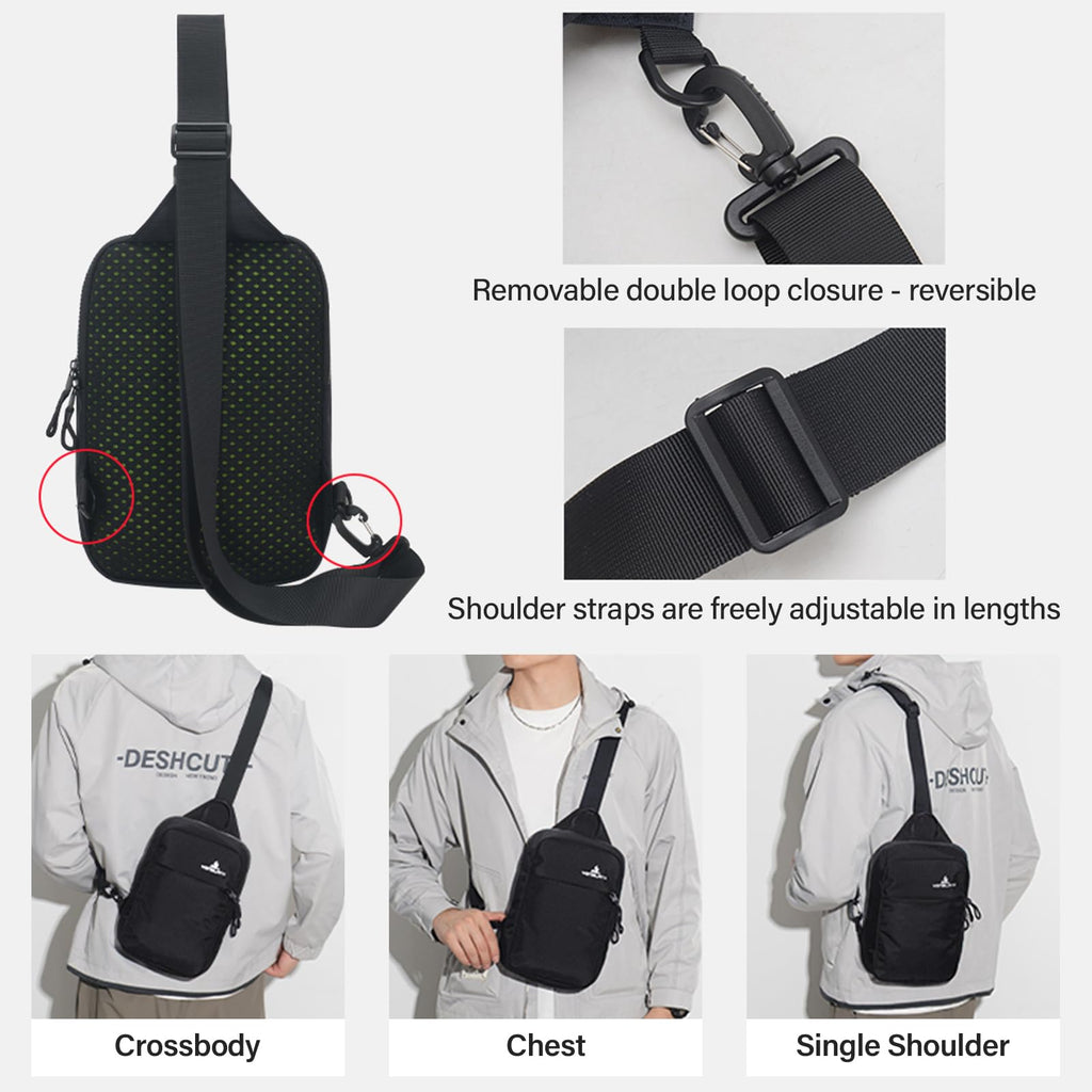 Peicees Small Sling Bag for Women Men Trendy Casual Phone Chest Bag Waterproof Crossbody Daypack, Black