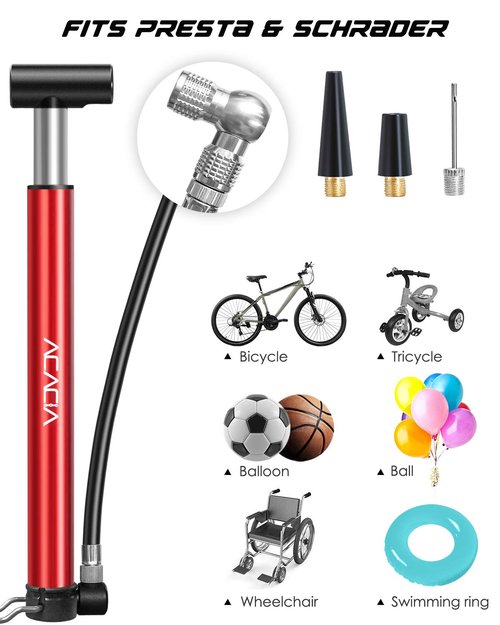 ACACIA Mini Bike Pump Fits Schrader and Presta Valve with Mounting Bracket 130 PSI 10.2 Inches(Red)