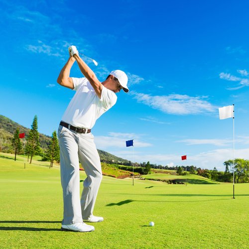 Nuenen 3 Pcs Large Golf Flags with Tube Inserted 13 x 20 Inch Oversize Putting Golf Pin Flags 420D Nylon for Yard Indoor Outdoor Backyard Garden(White, Blue, Red)