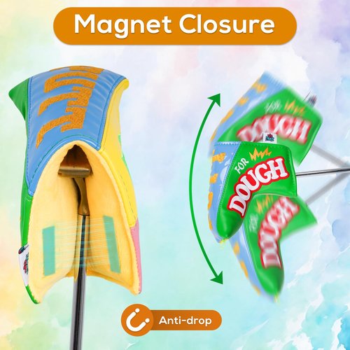 Big Crazy Golf Club Head Covers, 3-Pieces Driver Headcover, Magnetic Blade Putter Cover, Funny Design Drive for Show Putt for Dough, Golf Head Covers with Bright Colors and Waterproof Leather