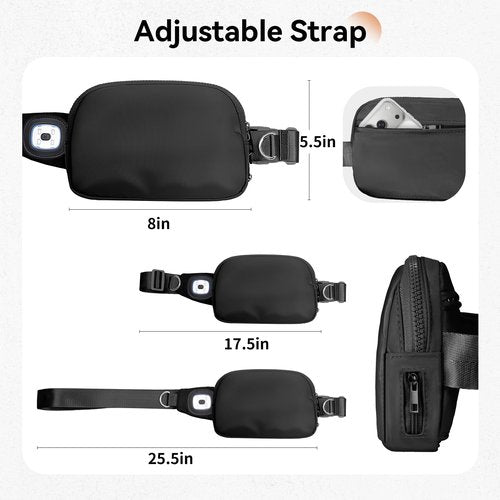 Tiostep Everywhere Belt Bag for Women with LED Light and Water Bottle Holder Crossbody Waist Bag Fanny Pack Purse for Tavel Hiking and Dayily Walking