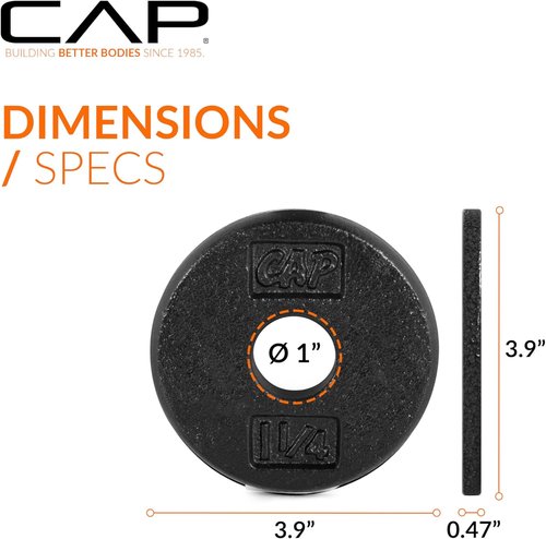 CAP Barbell Standard 1-Inch Cast Iron Weight Plates - Durable Singles & Sets | 1.25-50 lbs Options