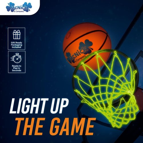 Glow in The Dark Basketball Net - LED Lighted Heavy Duty Nylon Hoop Net for Outdoor Use | All-Weather, Anti-Whip Design