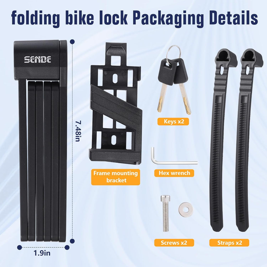 Skiennix Folding Bike Lock - Heavy-Duty Anti-Theft Alloy Steel with Mounting Bracket & 2 Keys (30 in)