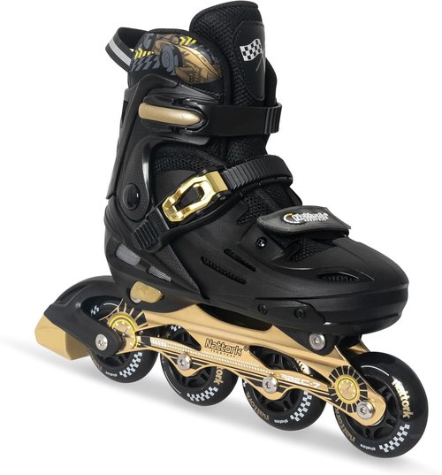 Kids Inline Skates Cool Racing Car Decoration Blades Roller for Boys Girls - Golden for Teenagers Youth Age 10 11 12 - Adjustable All Light up Wheels Indoor Outdoor Birthday Gift for Son and Grandson