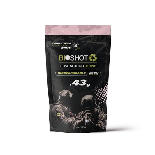 Bioshot Biodegradable Airsoft BBS - .43g Super Slick Polish - Seamless Sniper Weight Competition Match Grade for All 6mm Airsoft Guns and Accessories (2500 Rounds, White)