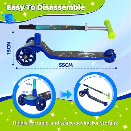 Nattork 3-Wheel Toddler Kick Scooter - Adjustable Height, Light-Up Wheels, Anti-Slip Deck | Ages 2-8