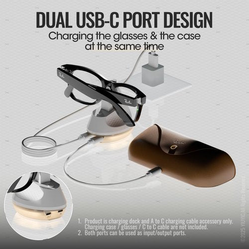 Charging Stand Compatible with Ray Ban Meta GEN 1 Wayfarer/Headliner/Skyler Glasses, RGB LED Ambient Lighting, Features a Dedicated Output Port for Eyeglass Cases, for Ray Ban Meta GEN 1 Accessories