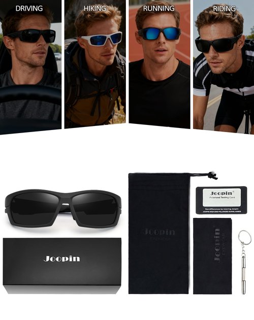 Joopin Black Sports Sunglasses Polarized UV Protection Wrap Around Sun Glasses Shades for Women Men Running Driving