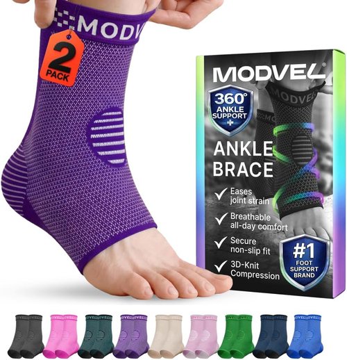 Modvel Foot & Ankle Brace - Compression Sleeve for Sprained Ankle Relief | Plantar Fasciitis Support for Men & Women