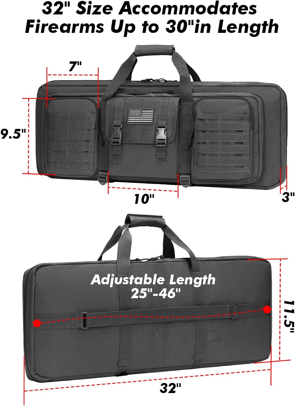 Skiennix 32-Inch Soft Rifle Case - Double Gun Carry Bag with Lockable Zipper & Laser-Cut Design