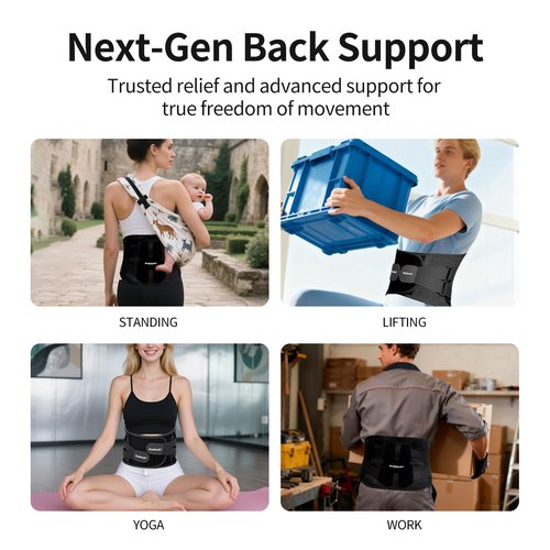 RockloookY Lower Back Brace for Women Men, Adjustable Lumbar Support with Ergonomic Metal Stays for Work,Lifting,Drive,Fitness, Breathable Fabric Support Belt with 3D Pad,Black,Size XXL,Waist 52"-62"