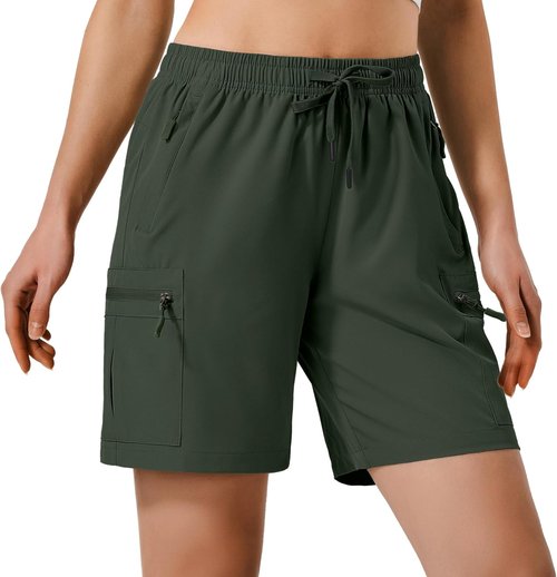 Hugut Women's Lightweight Hiking Cargo Shorts - Quick Dry, Water Resistant with Zipper Pockets | Perfect for Travel & Golf