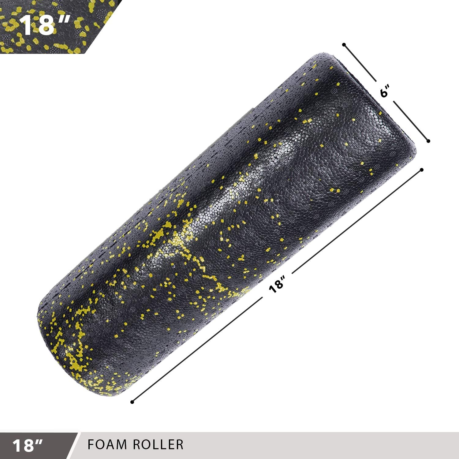 Day 1 Fitness High Density Muscle Foam Rollers - Sports Massage Rollers for Stretching, Physical Therapy, Deep Tissue, Myofascial Release - Ideal for Exercise and Pain Relief - Speckled Yellow, 18”