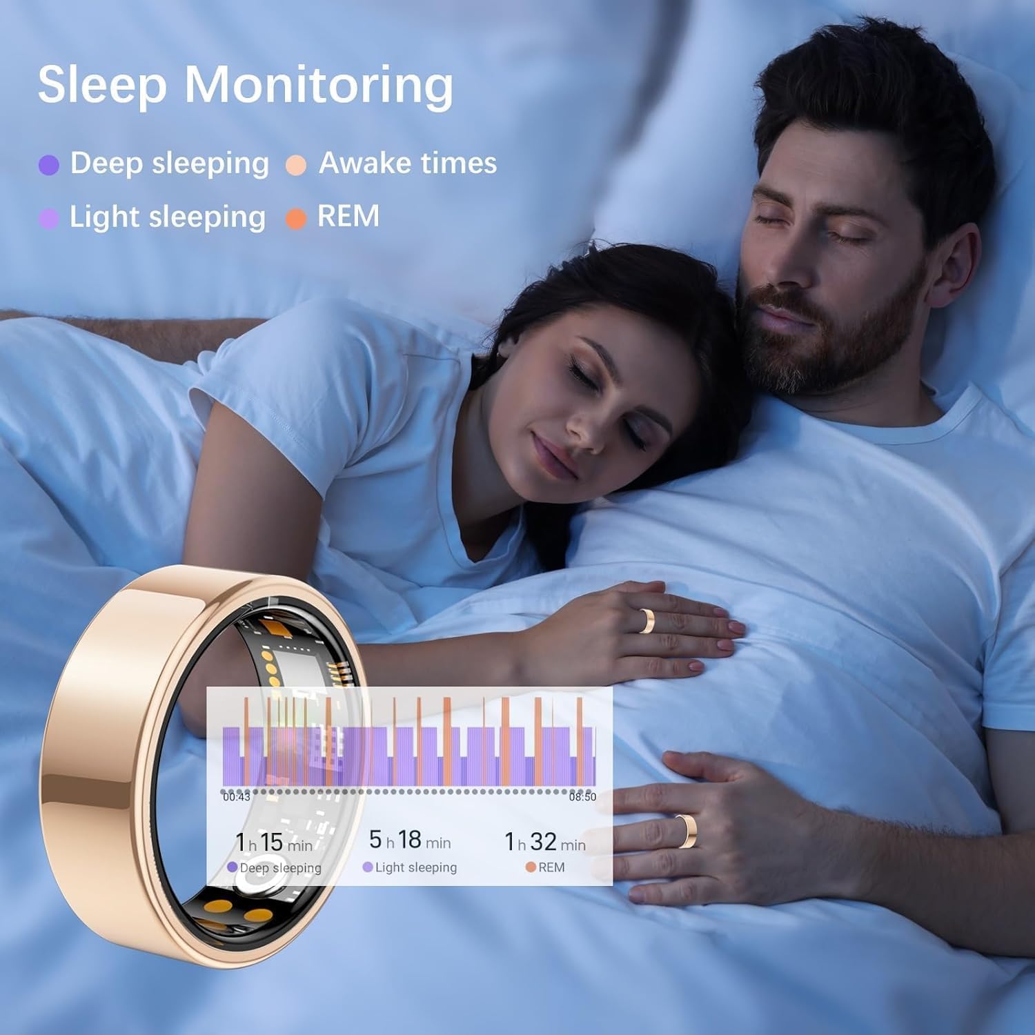 Skiennix Smart Ring - Health Tracker with Heart Rate, Blood Oxygen & Sleep Monitor | IP68 Waterproof, Rose Gold, Size 9