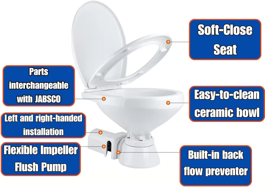 SEAFLO 12V Electric Marine Toilet - Compact Boating Head for Easy Installation and Use
