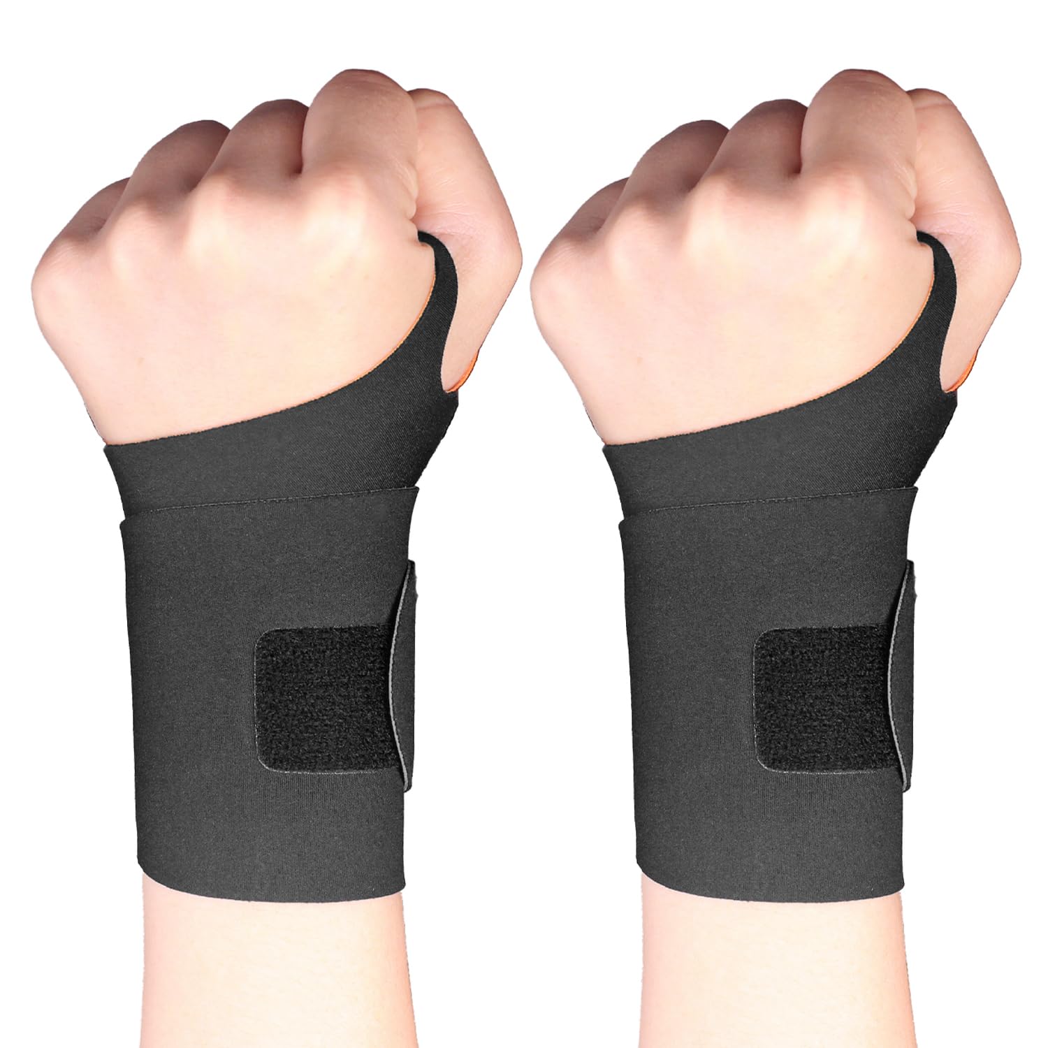Skiennix Ultra-Thin Wrist Brace Support - Pain Relief for Carpal Tunnel & Arthritis | 2 Pcs, Black & Orange