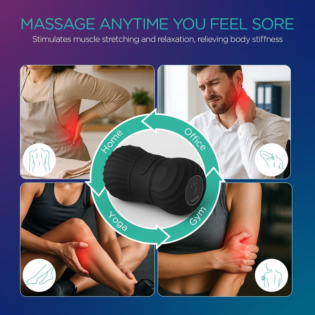 VOYOR-HEALTH Vibrating Peanut Massage Ball - Electric Deep Tissue Roller with 4 Intensities | Rechargeable for Muscle Pain Relief (Black)